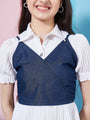 Girl's Puff Sleeves Fit Flare Dress White Color Effortless Perfect for Every Occasion (d-whitedenim)