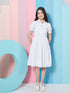 Girl's Puff Sleeves Fit Flare Dress White Color Effortless Perfect for Every Occasion (d-whitedenim)