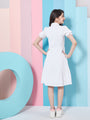 Girl's Puff Sleeves Fit Flare Dress White Color Effortless Perfect for Every Occasion (d-whitedenim)