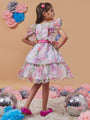 Girl's Floral Printed Flutter Sleeve Gathered Fit Flare White Dress Comfortable Wear Stylish & Tendy (d-whiteleaf)