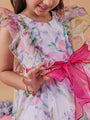 Girl's Floral Printed Flutter Sleeve Gathered Fit Flare White Dress Comfortable Wear Stylish & Tendy (d-whiteleaf)
