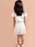 Pspeaches Girls White Unicorn Printed Fit Flare Net Dress (D-WHITE RAINBOW)