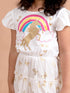 Pspeaches Girls White Unicorn Printed Fit Flare Net Dress (D-WHITE RAINBOW)