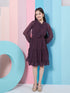 Girl's V-Neck Long Sleeves Chiffon Fit & Flare Dress Purple Color Stylish Choice for Every Occasion (d-winechif)