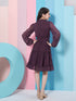 Girl's V-Neck Long Sleeves Chiffon Fit & Flare Dress Purple Color Stylish Choice for Every Occasion (d-winechif)