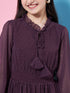Girl's V-Neck Long Sleeves Chiffon Fit & Flare Dress Purple Color Stylish Choice for Every Occasion (d-winechif)