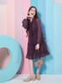 Girl's V-Neck Long Sleeves Chiffon Fit & Flare Dress Purple Color Stylish Choice for Every Occasion (d-winechif)