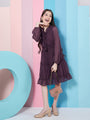 Girl's V-Neck Long Sleeves Chiffon Fit & Flare Dress Purple Color Stylish Choice for Every Occasion (d-winechif)