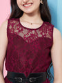 Girl's Round Neck Sleeveless Lace Fit Flare Maxi Purple Dress Fashionable & Trendy Wear (d-winelace)