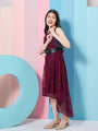 Girl's Round Neck Sleeveless Lace Fit Flare Maxi Purple Dress Fashionable & Trendy Wear (d-winelace)