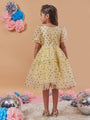 Girl's Embellished Puff Sleeves Fit Flare Dress Yellow Color Trendy Style for Any Occasion (d-yellowfoil)
