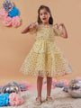 Girl's Embellished Puff Sleeves Fit Flare Dress Yellow Color Trendy Style for Any Occasion (d-yellowfoil)