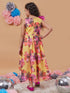 Stylish Girl's Floral Printed Fit & Flare Midi Yellow Dress Effortless Elegance for Any Occasion (d-yelloworganza)