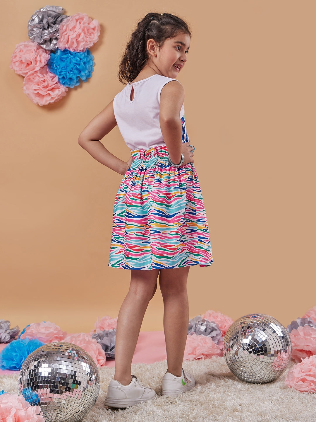 Girl's Sleeveless Conversational Print Fit & Flare Fun and Stylish for Every Occasion (d-zebra)