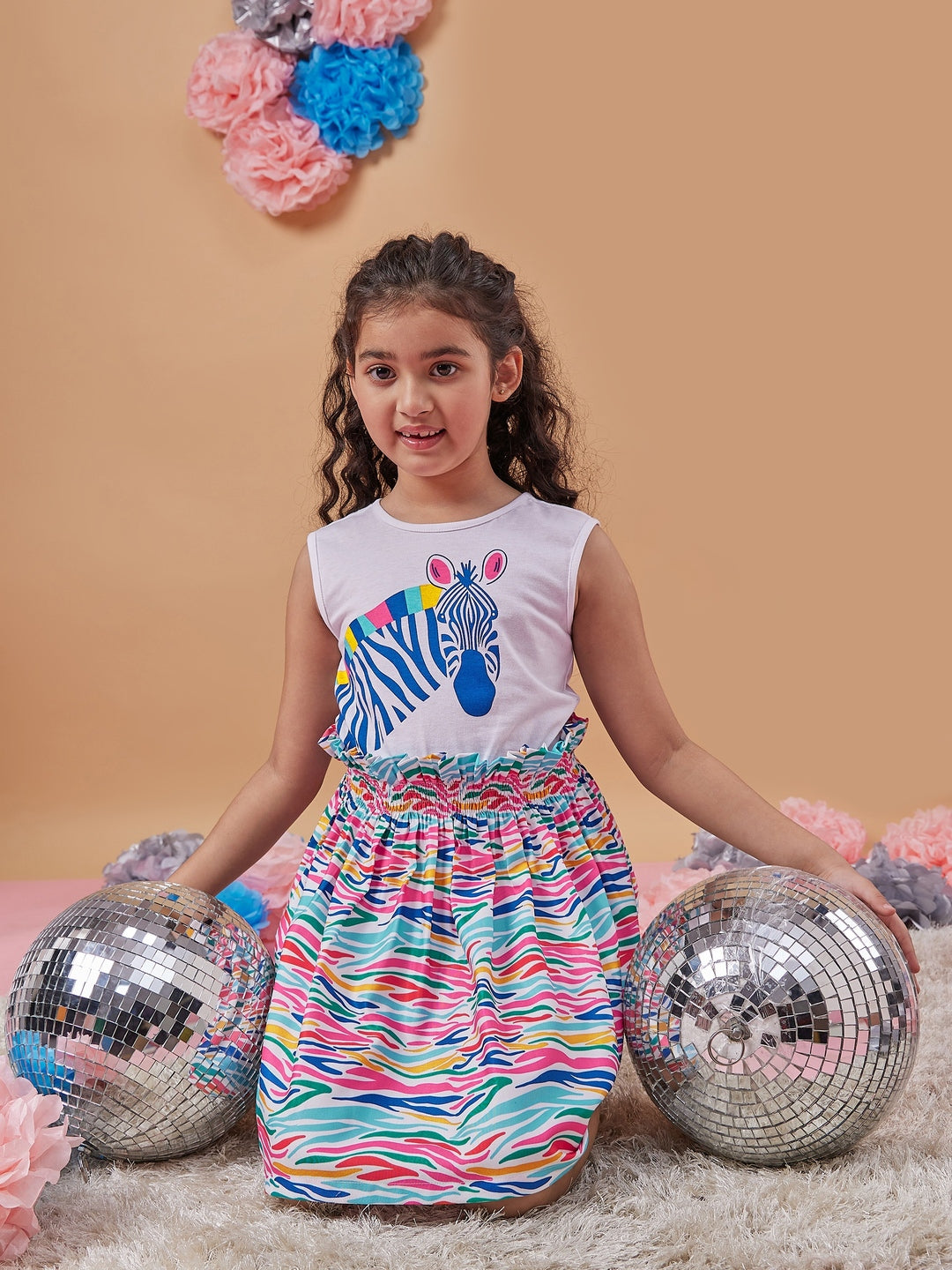 Girl's Sleeveless Conversational Print Fit & Flare Fun and Stylish for Every Occasion (d-zebra)