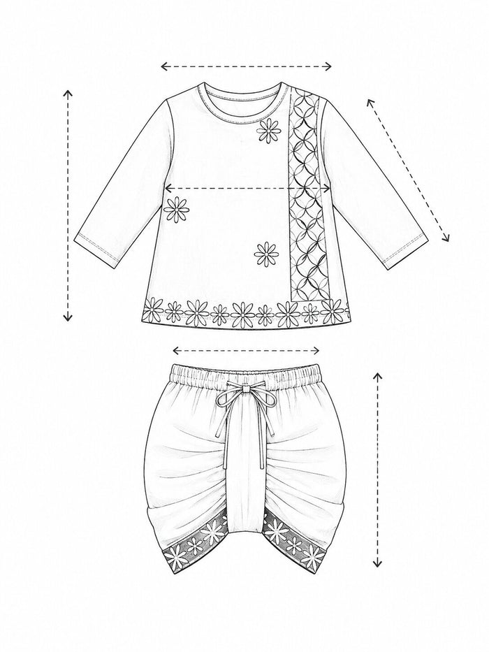 Pspeaches Baby Boy Black & White Ethnic Geometric Silk Angrakha Kurta With Dhoti Set ( Sku-Inb-Dh-Blackfloralemb ) size chart