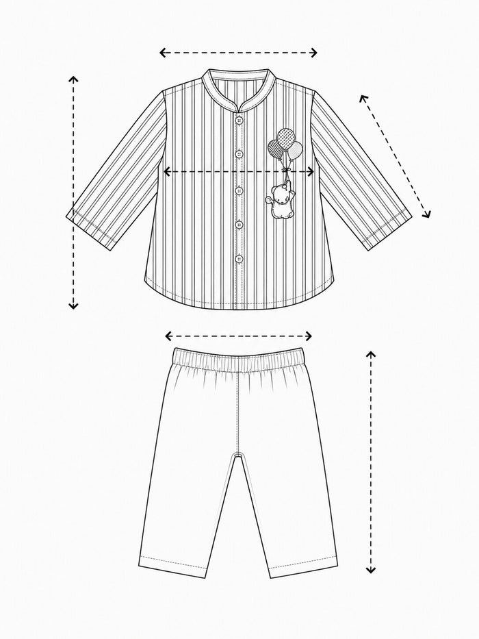 Pspeaches Baby Boy Purple & White Ethnic Stripe Cotton Straight Fit Kurta With Pyjama Set ( Sku-Inb-Kp-Lavenderstripe ) size chart