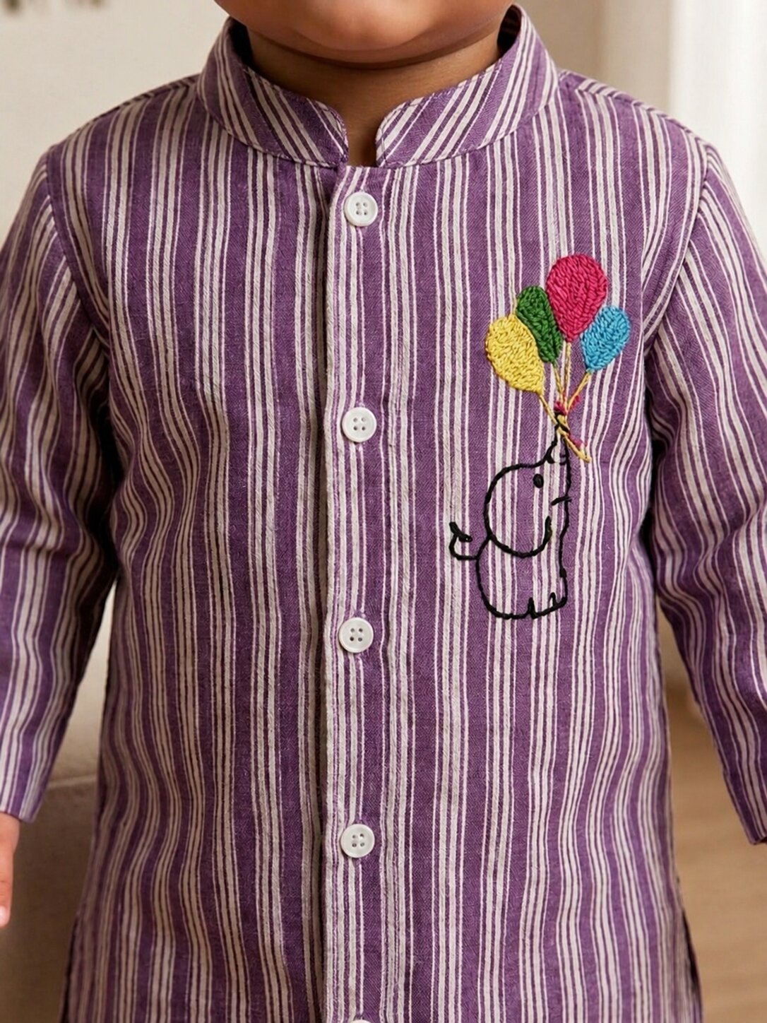 Pspeaches Baby Boy Purple & White Ethnic Stripe Cotton Straight Fit Kurta With Pyjama Set