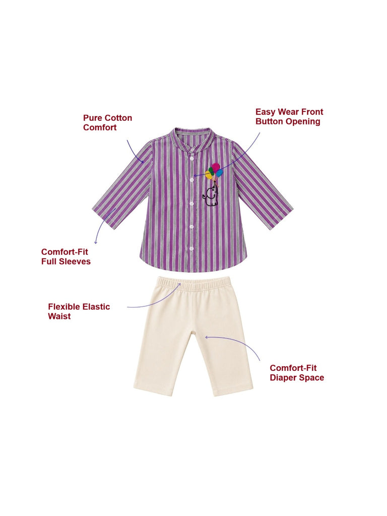 Pspeaches Baby Boy Purple & White Ethnic Stripe Cotton Straight Fit Kurta With Pyjama Set ( Sku-Inb-Kp-Lavenderstripe )