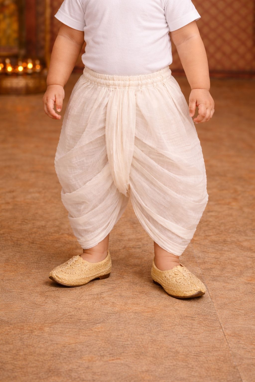 Pspeaches Baby Boys Yellow & White Embroidered Cotton Dobby Straight Fit Kurta With Dhoti Pant ( Sku-Inb-Yellowkrishna )