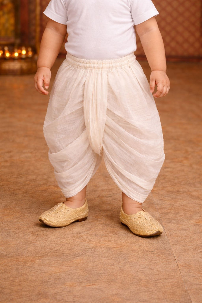 Pspeaches Baby Boys Yellow & White Embroidered Cotton Dobby Straight Fit Kurta With Dhoti Pant ( Sku-Inb-Yellowkrishna )