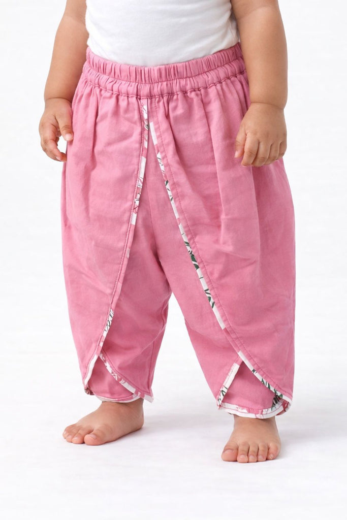Pspeaches Baby Girls Pink & White Ethnic Booti Print Cotton Angrakha Kurta With Dhoti Pant Set ( Sku-Ing-Pinkbooti )
