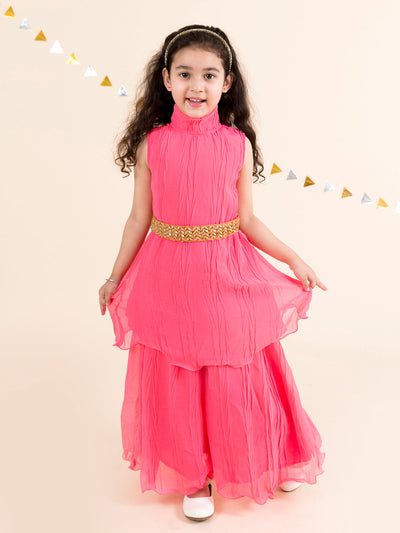 Girls Coral Panelled Kurti With Palazzos (iw-gajricrinckle)