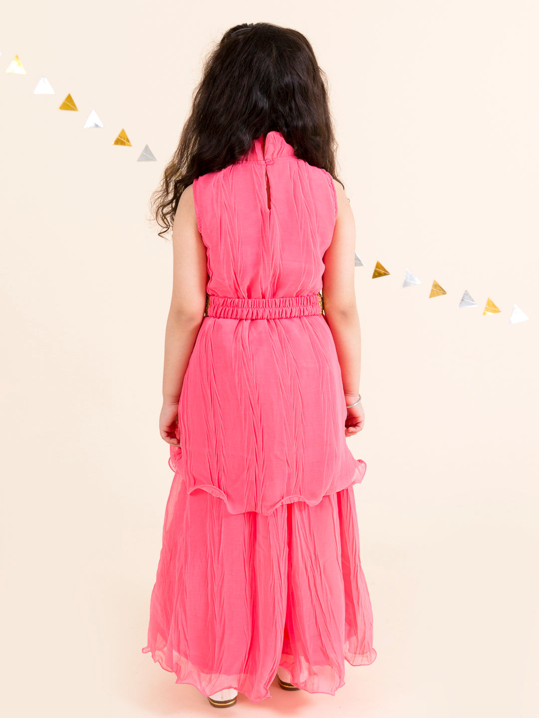 Girls Coral Panelled Kurti With Palazzos (iw-gajricrinckle)