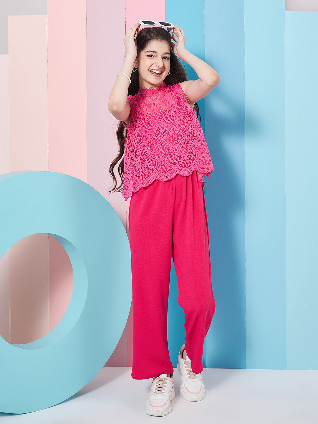 Girls Self Design Basic Jumpsuit (j-fuchsiajac)