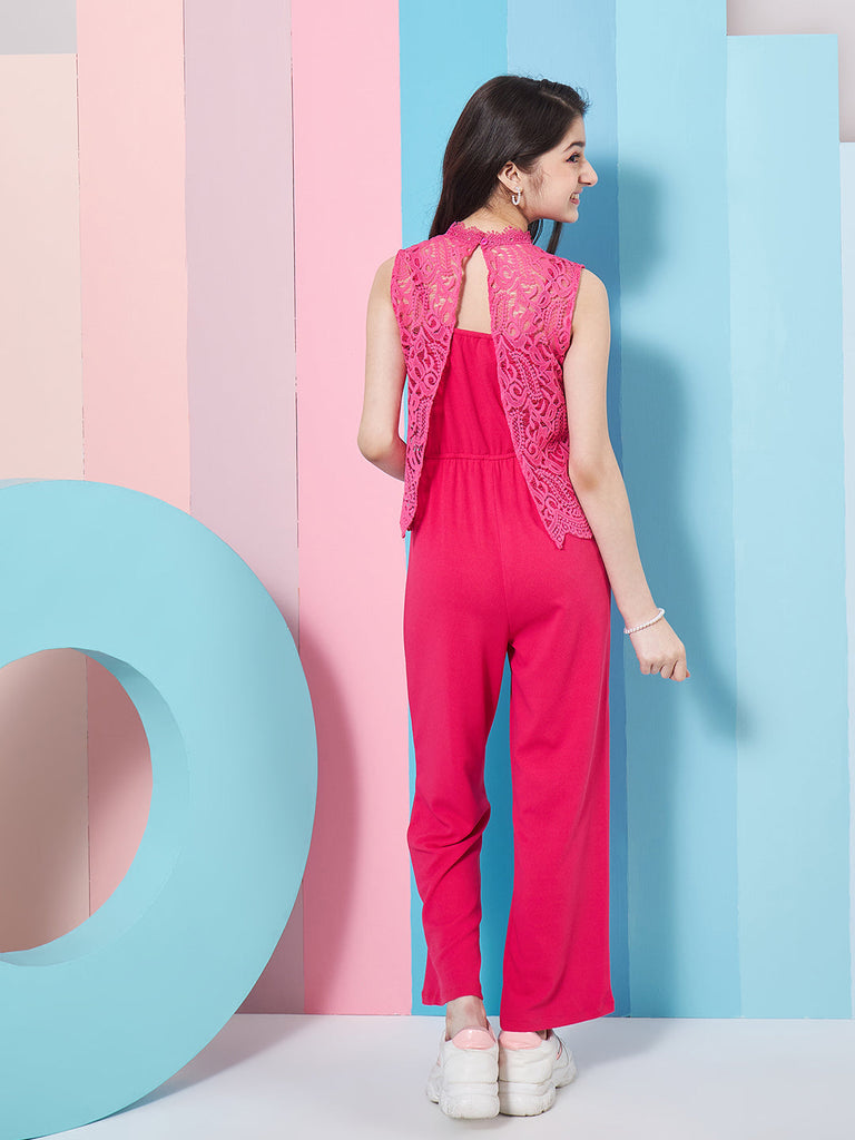 Girls Self Design Basic Jumpsuit (j-fuchsiajac)