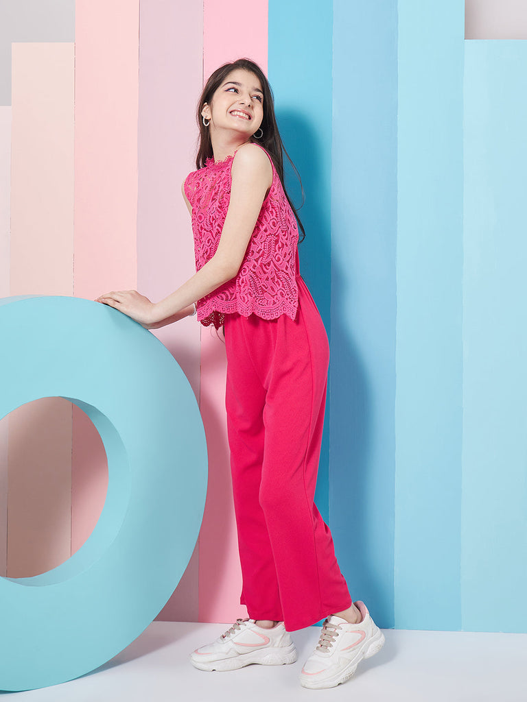 Girls Self Design Basic Jumpsuit (j-fuchsiajac)