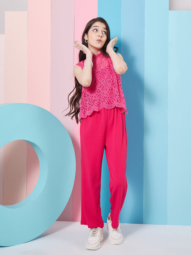 Girls Self Design Basic Jumpsuit (j-fuchsiajac)