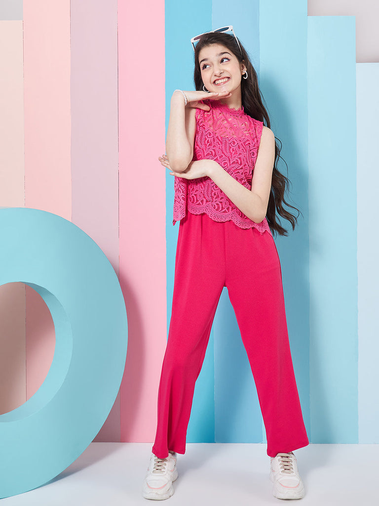 Girls Self Design Basic Jumpsuit (j-fuchsiajac)