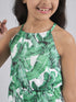Girls Halter Neck Printed Silk Basic Jumpsuit (j-greenleaf)