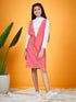 Girls V-Neck Sleeveless Pinafore With T-Shirt (s-pinkcord)