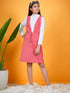 Girls V-Neck Sleeveless Pinafore With T-Shirt (s-pinkcord)