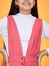 Girls V-Neck Sleeveless Pinafore With T-Shirt (s-pinkcord)