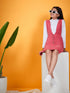 Girls V-Neck Sleeveless Pinafore With T-Shirt (s-pinkcord)