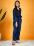 Girls Puff Sleeves Waist Tie Ups Basic Jumpsuit (j-velnavy)