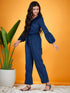 Girls Puff Sleeves Waist Tie Ups Basic Jumpsuit (j-velnavy)