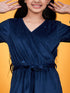 Girls Puff Sleeves Waist Tie Ups Basic Jumpsuit (j-velnavy)