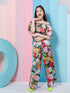 Girls Floral Printed Top With Trousers (s-blacksatin)