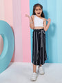 Girls Pure Cotton Crop Top With Trousers (s-blackstripe)