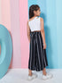 Girls Pure Cotton Crop Top With Trousers (s-blackstripe)