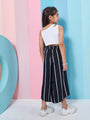 Girls Pure Cotton Crop Top With Trousers (s-blackstripe)