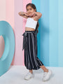 Girls Pure Cotton Crop Top With Trousers (s-blackstripe)