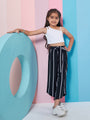 Girls Pure Cotton Crop Top With Trousers (s-blackstripe)