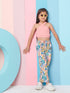 Girls Sleeveless Top With Tropical Printed Trouser (s-multipink)