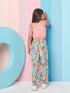 Girls Sleeveless Top With Tropical Printed Trouser (s-multipink)