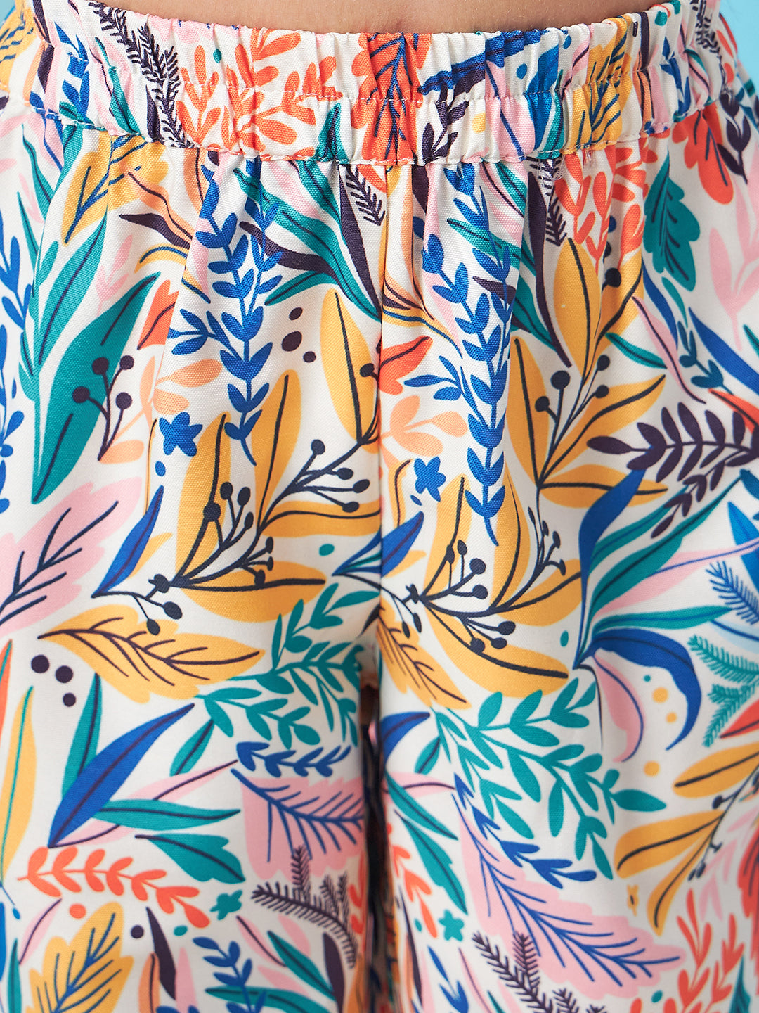 Girls Sleeveless Top With Tropical Printed Trouser (s-multipink)